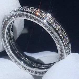 3.78TCW Round Cut Moissanite Eternity Band Engagement Ring 14K filled 4mm